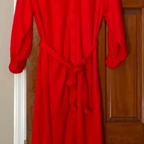 strapless open back dress Ruffle Front Cotton Dress-Persian Red main image 1